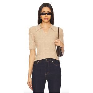 Paige Dune Collared Merino Wool Polo Shirt in Camel